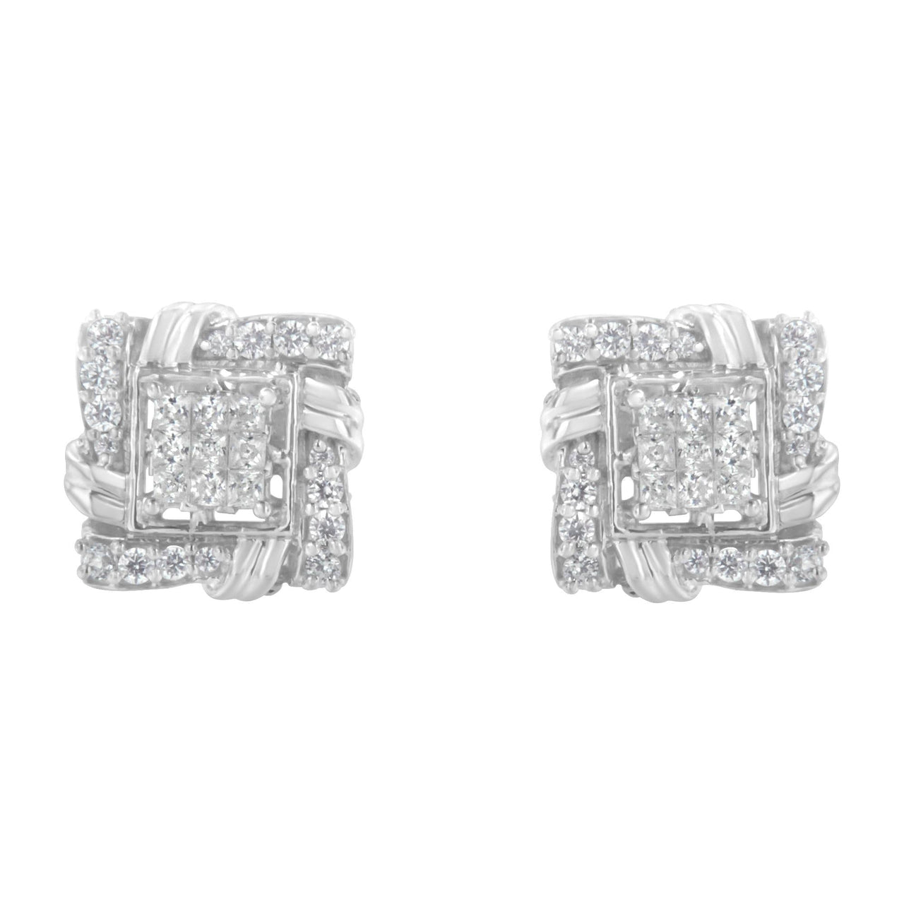 .925 Sterling Silver 1/2 Cttw Round-Cut Diamond Stud Earrings (I-J Color, I1-I2 Clarity)