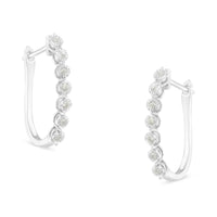 .925 Sterling Silver 1/2 cttw Miracle-Set Diamond 7 Stone Hoop Earrings (I-J Color, I3 Clarity) 
