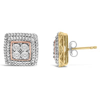 .925 Sterling Silver Diamond Accented Square Shaped Milgrain Stud Earrings (I-J Clarity, I3 Color)
