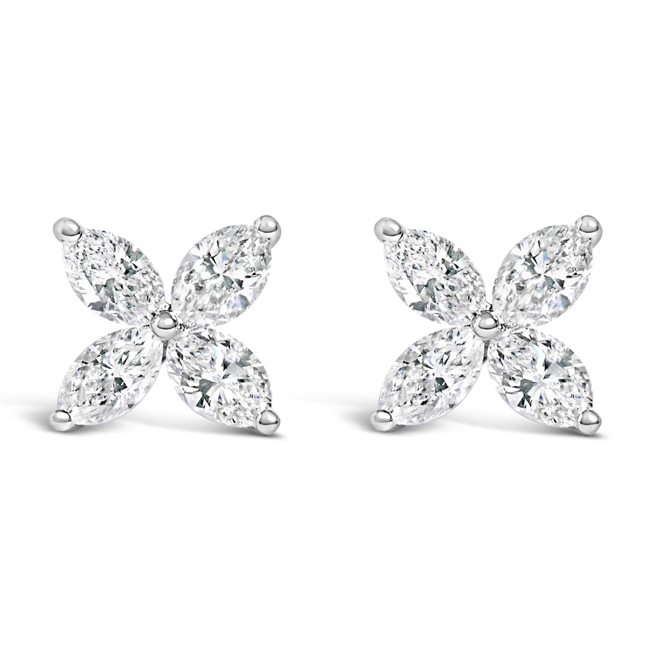 14K White Gold 1.0 Cttw Marquise Diamond 8 Stone Floral Leaf Stud Earrings (H-I Color, SI2-I1 Clarity)