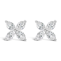 14K White Gold 1.0 Cttw Marquise Diamond 8 Stone Floral Leaf Stud Earrings (H-I Color, SI2-I1 Clarity)