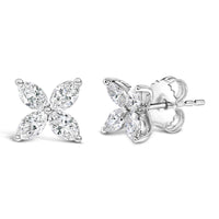 14K White Gold 1.0 Cttw Marquise Diamond 8 Stone Floral Leaf Stud Earrings (H-I Color, SI2-I1 Clarity)