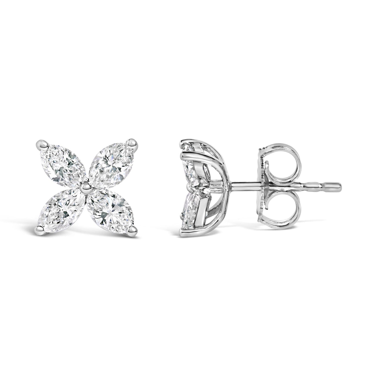 14K White Gold 1.0 Cttw Lab Grown Marquise Diamond 8 Stone Floral Leaf Stud Earrings (F-G Color, VS2-SI1 Clarity)