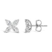 14K White Gold 1.0 Cttw Lab Grown Marquise Diamond 8 Stone Floral Leaf Stud Earrings (F-G Color, VS2-SI1 Clarity)
