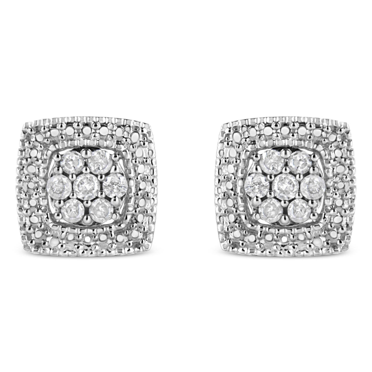 .925 Sterling Silver 1/2 Cttw Diamond Miligrain Square Shape Stud Earrings (I-J Color, I2-I3 Clarity)