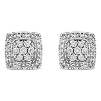 .925 Sterling Silver 1/2 Cttw Diamond Miligrain Square Shape Stud Earrings (I-J Color, I2-I3 Clarity)