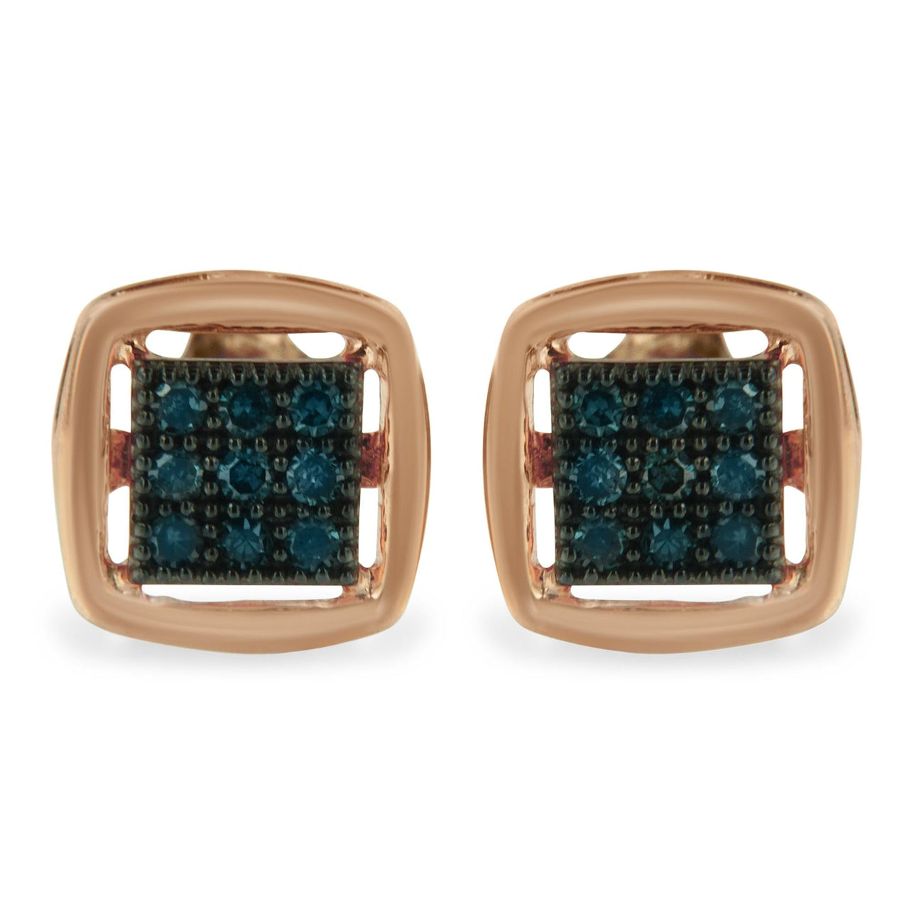 Rose Plated Sterling Silver Rose Cut Treated Diamond Stud Earring (0.25 cttw, Blue Color, I2-I3 Clarity)