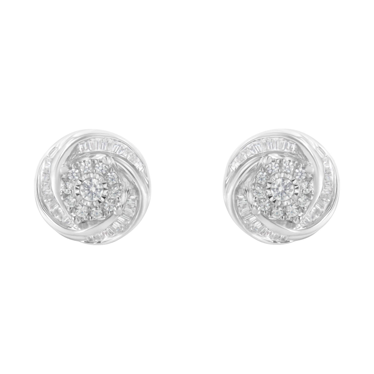 .925 Sterling Silver 3/4 Cttw Round and Baguette-Cut Diamond Love Knot Stud Earring (I-J Color, I2-I3 Clarity)