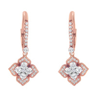 10K Rose Gold 3/4 Cttw Diamond Flower Drop Dangle Earring (I-J Color, I1-I2 Clarity)