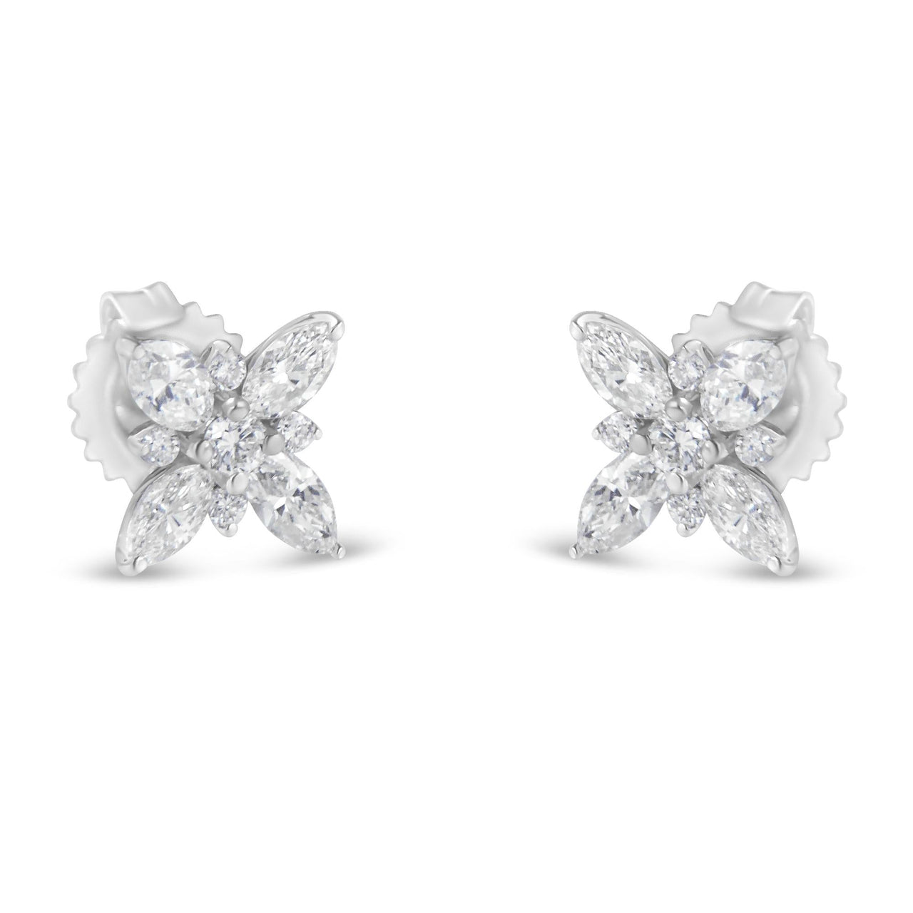 14K White Gold Marquise Diamond Flower Stud Earring (1.00 cttw, H-I Color, SI1-SI2 Clarity)