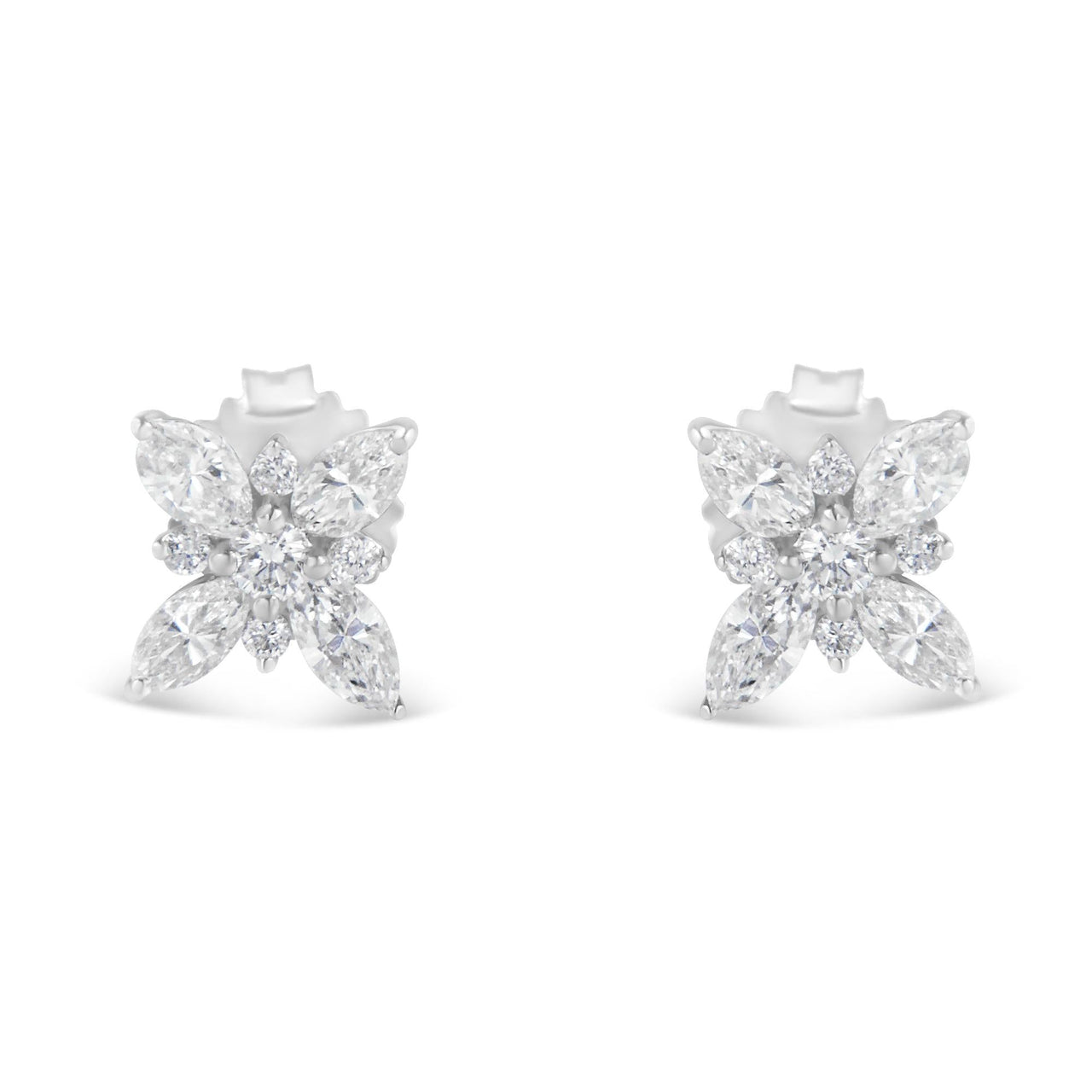 14K White Gold Marquise Diamond Flower Stud Earring (1.00 cttw, H-I Color, SI1-SI2 Clarity)