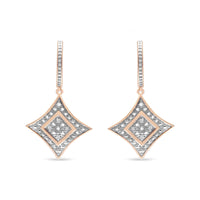 10K Rose Gold Plated Sterling Silver Round Cut Diamond Cushion Dangle Earrings (0.04 cttw, H-I Color, I2-I3 Clarity)
