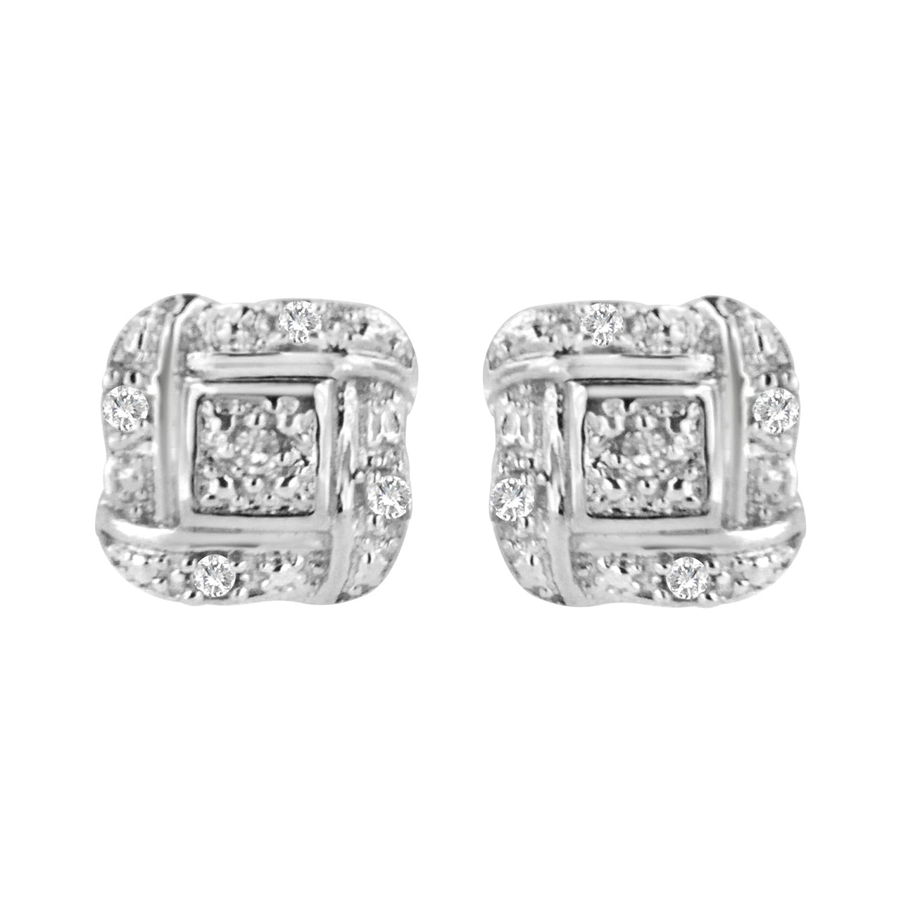 .925 Sterling Silver Round-Cut Diamond Accent Swirl Square Knot Stud Earrings (H-I Color, I2-I3 Clarity)