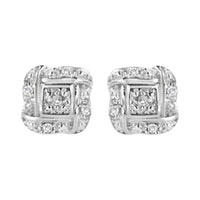Sterling Silver Round Cut Diamond Square Stud Earrings (0.04 cttw, H-I Color, I2-I3 Clarity)