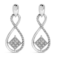 .925 Sterling Silver Round-Cut Diamond Accent Tilted Square and Infinity Drop Earrings (H-I Color, I2-I3 Clarity)