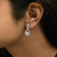 .925 Sterling Silver Round-Cut Diamond Accent Tilted Square and Infinity Drop Earrings (H-I Color, I2-I3 Clarity)