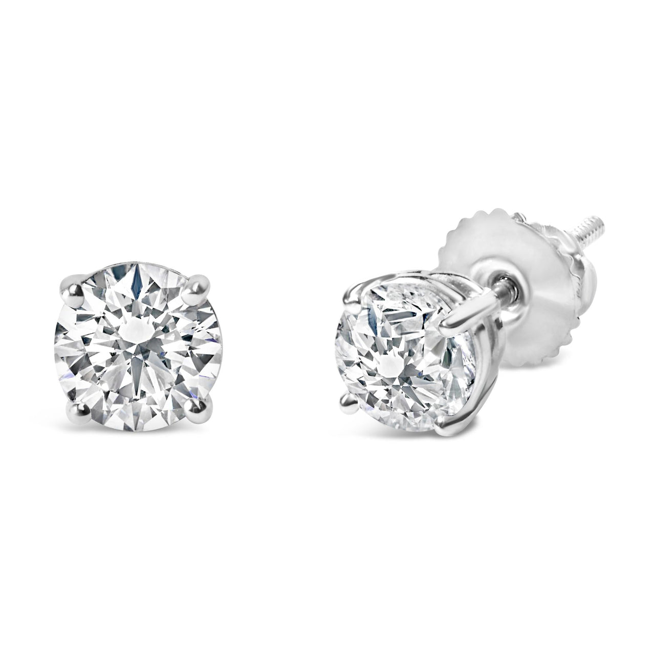 IGI Certified 14K White Gold 1 1/2 Cttw Lab Grown Diamond Solitaire Stud Earrings with Screwbacks (I-J Color, VVS2-VS1 Clarity)