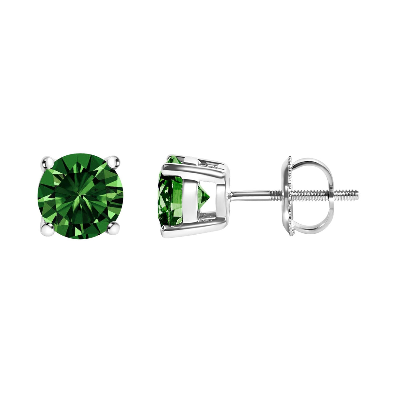 14K Gold Lab Grown Green Diamond Classic Solitaire Stud Earrings