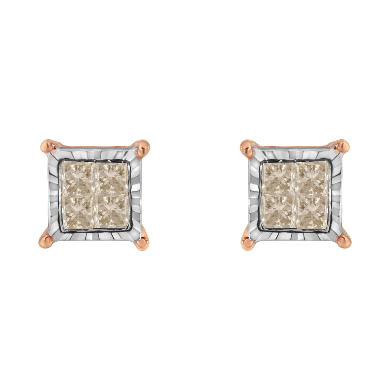 10K Two-Toned Princess-Cut Composite Diamond Stud Earrings (1/2 cttw, J-K Color, I1-I2 Clarity)