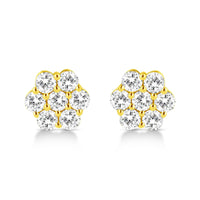 14K Yellow Gold 1/2 Cttw Brilliant Round Cut Diamond Floral Cluster Stud Earrings with Pushbacks (J-K Color, VS2-SI1 Clarity)