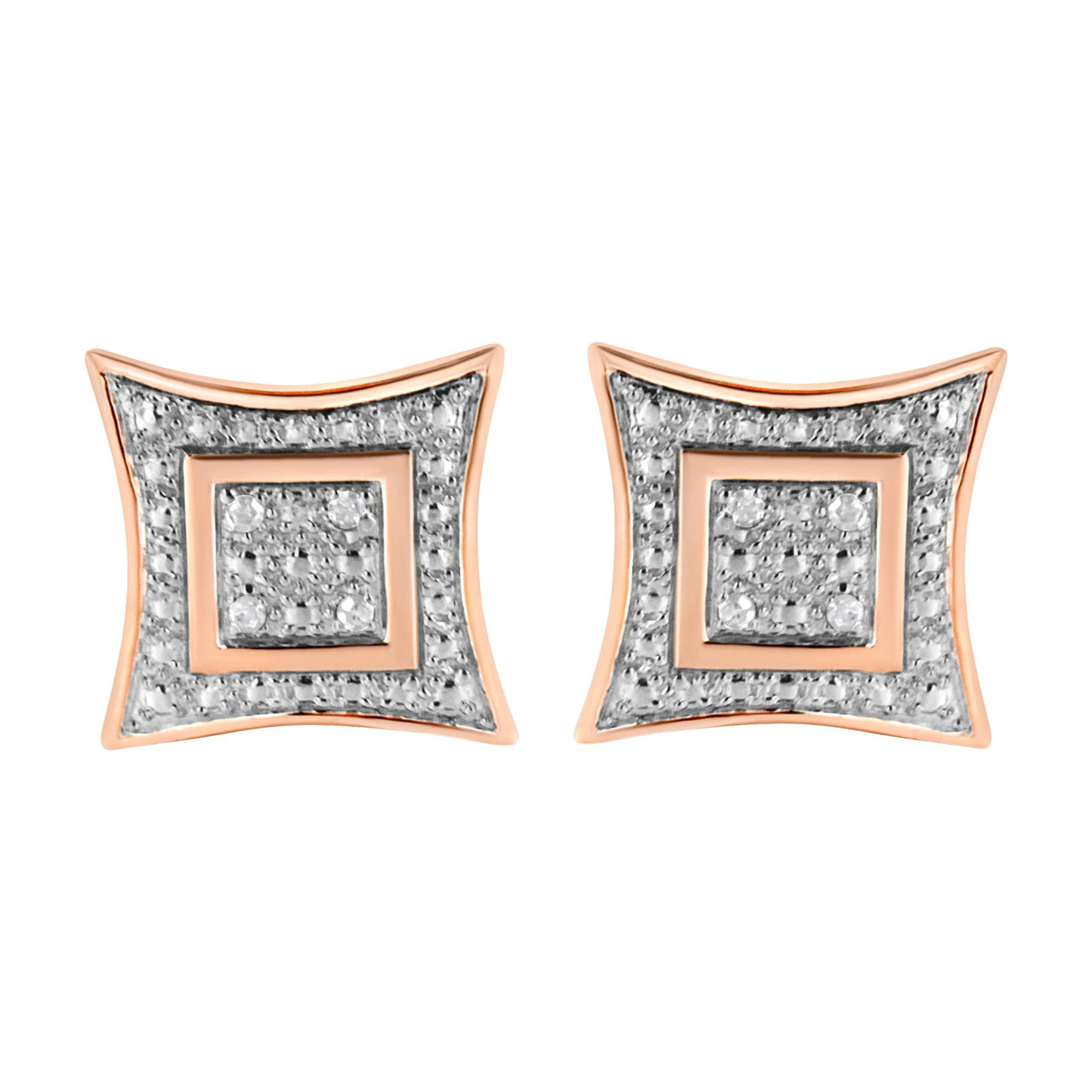 .925 Sterling Silver Diamond Accented 4-Stone Four Pointed Star Shaped Halo-Style Stud Earrings (H-I Color, I2-I3 Clarity)