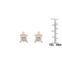 14K Rose Gold Plated Two-Tone .925 Sterling Silver 1/2 Cttw Princess-Cut Square Diamond Solitaire Miracle-Plate Stud Earrings (K-L Color, I2-I3 Clarity)
