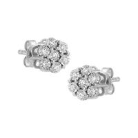 .925 Sterling Silver 1/10 Cttw Round-Cut Diamond Miracle-Set Floral Cluster Button Stud Earrings (I-J Color, I2-I3 Clarity)
