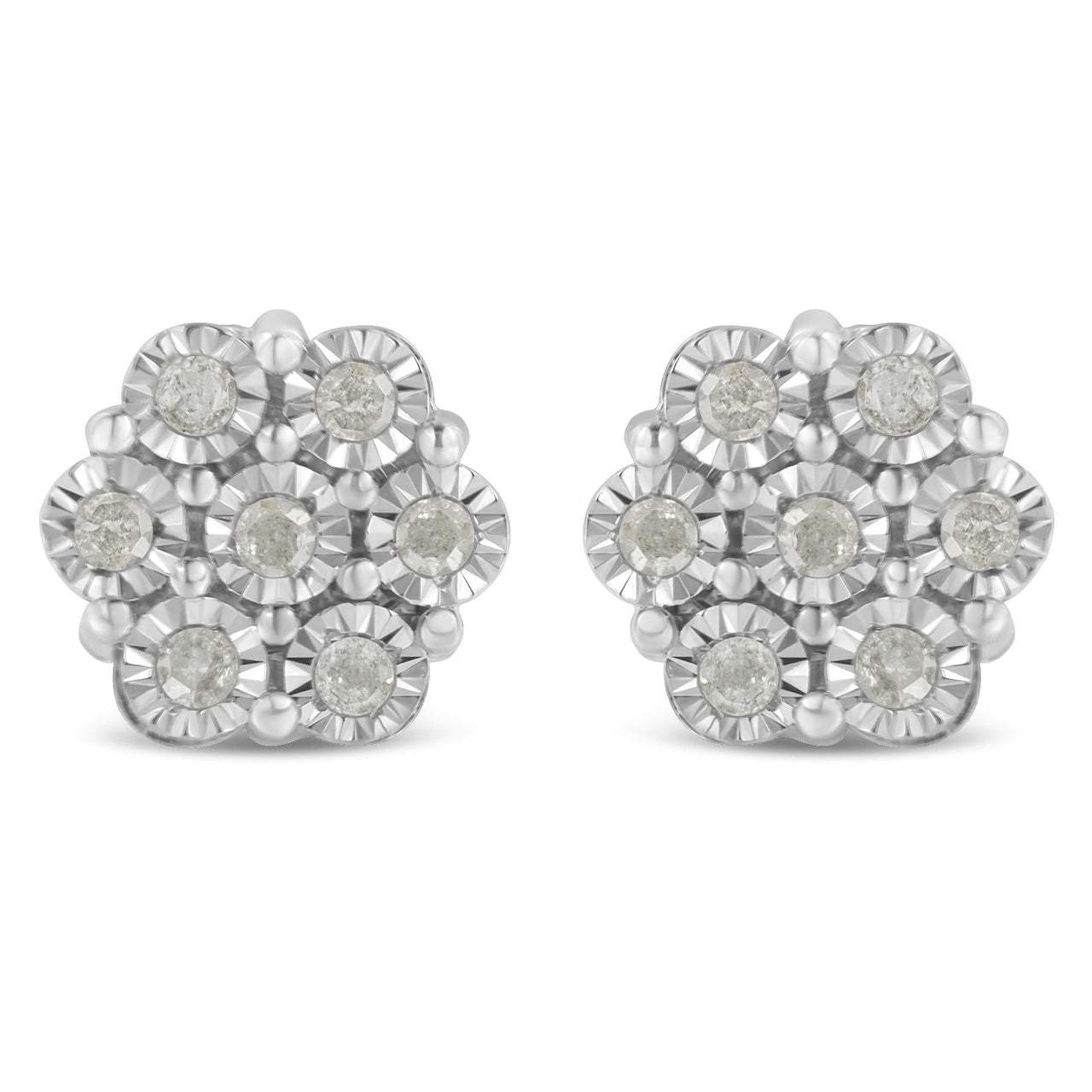 .925 Sterling Silver 1/2 Cttw Round-Cut Diamond Miracle-Set Floral Cluster Button Stud Earrings (I-J Color, I2-I3 Clarity)