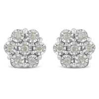 .925 Sterling Silver 1/2 Cttw Round-Cut Diamond Miracle-Set Floral Cluster Button Stud Earrings (I-J Color, I2-I3 Clarity)
