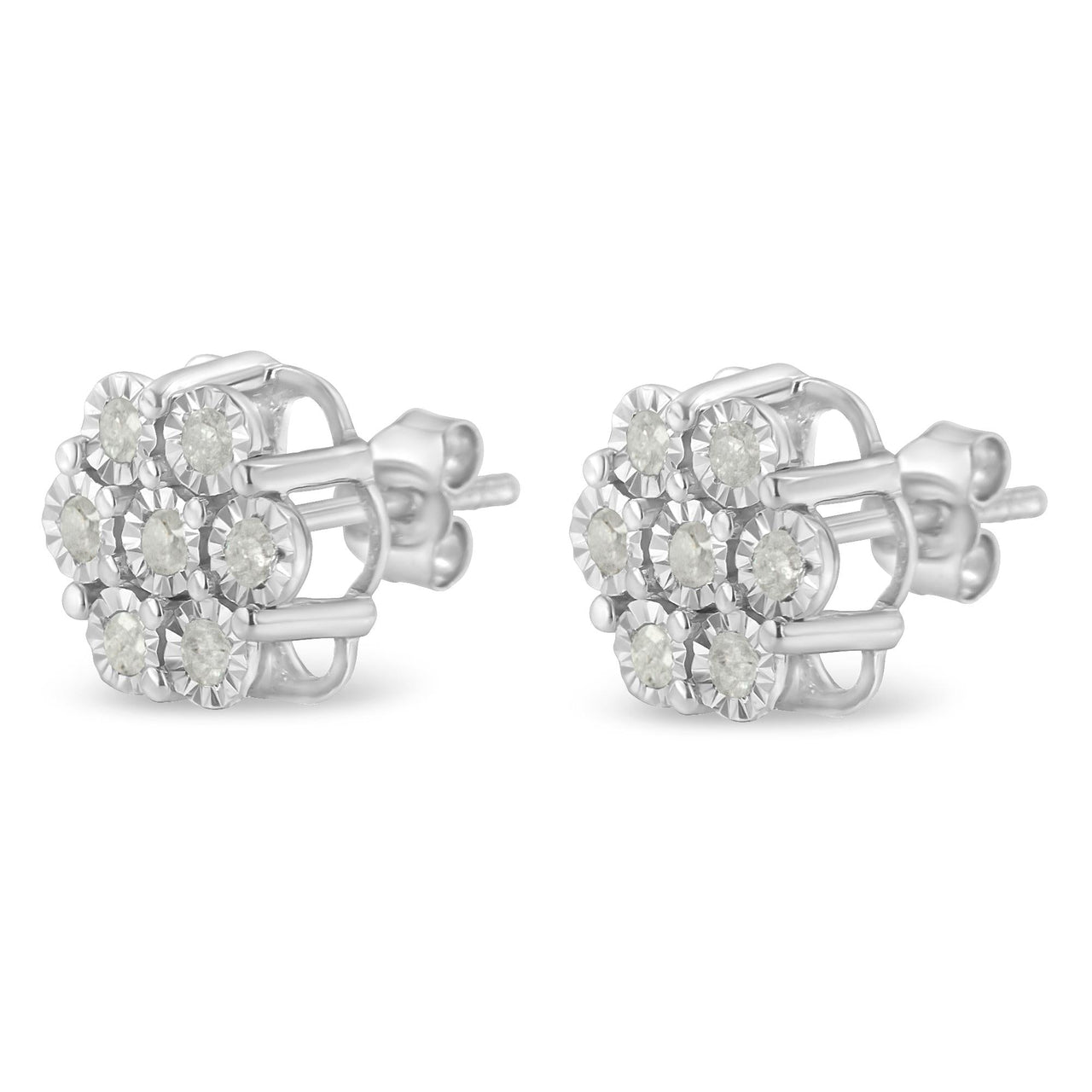 .925 Sterling Silver 1/2 Cttw Round-Cut Diamond Miracle-Set Floral Cluster Button Stud Earrings (I-J Color, I2-I3 Clarity)