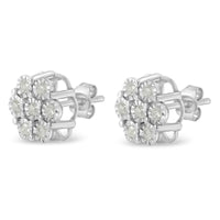 .925 Sterling Silver 1/2 Cttw Round-Cut Diamond Miracle-Set Floral Cluster Button Stud Earrings (I-J Color, I2-I3 Clarity)