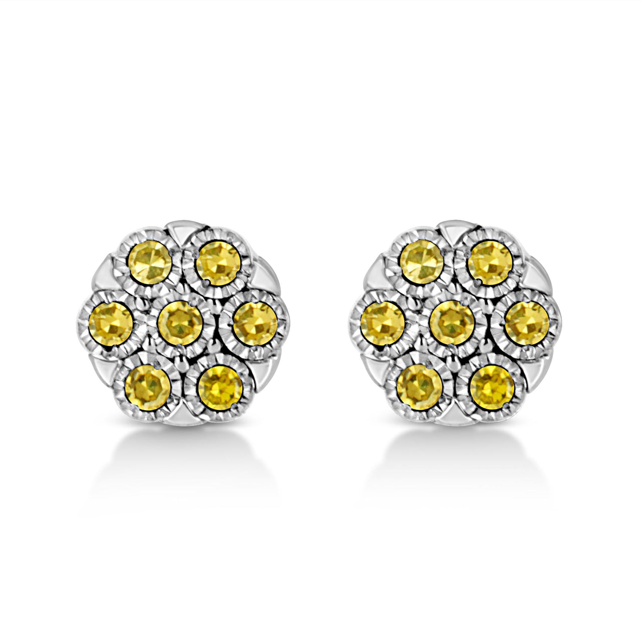 .925 Sterling Silver 1/4 Cttw Color Diamond Cluster Flower Earrings