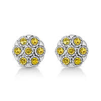 .925 Sterling Silver 1/4 Cttw Color Diamond Cluster Flower Earrings