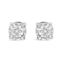 .925 Sterling Silver 3/8 Cttw Miracle-Set Round Brilliant Cut Diamond Solitaire Stud Earrings (K-L Color, I2-I3 Clarity)