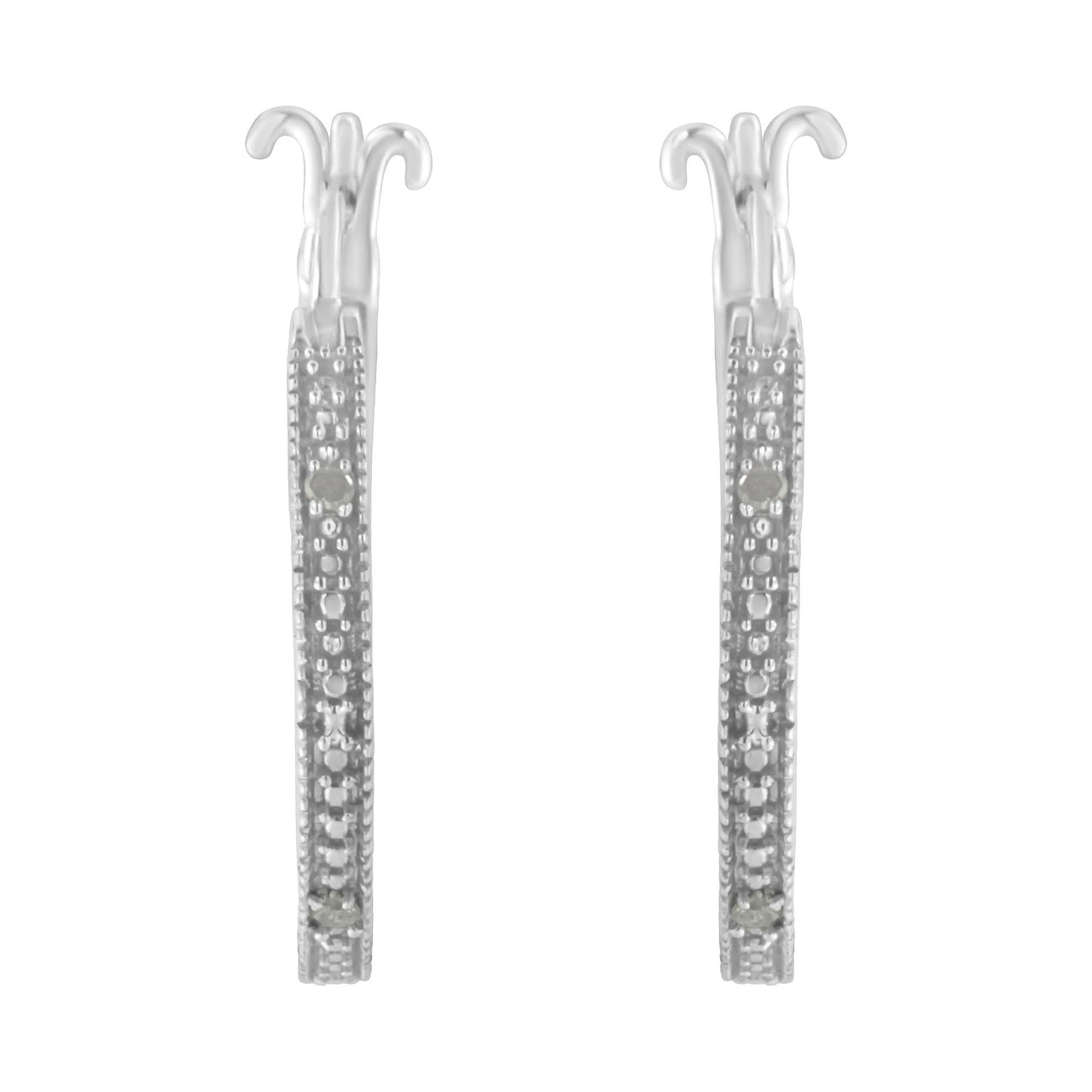 .925 Sterling Silver Miracle-Set Diamond Pave Style Hoop Earrings (I-J Color, I3 Clarity)