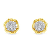Yellow Gold Plated Sterling Silver Diamond Rose stud Earrings (0.15 cttw, I-J Color, I2-I3 Clarity)