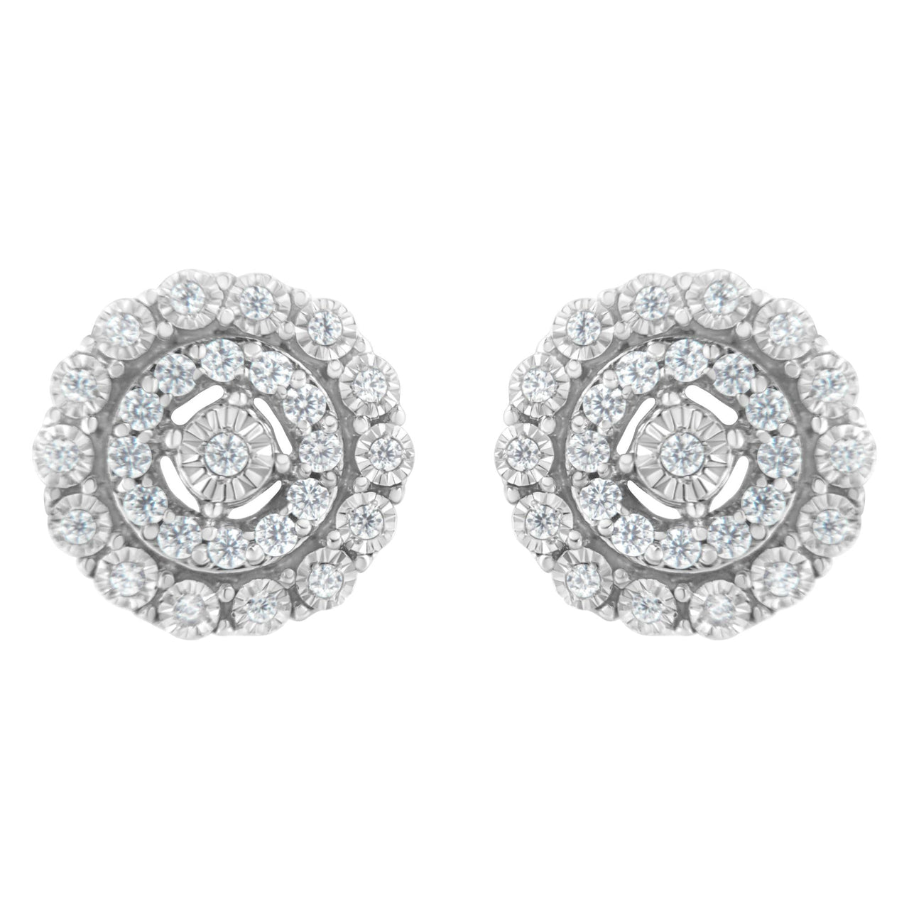 10KT White Gold 1/2 cttw Double Halo Brilliant Round-Cut Diamond Stud Earrings (I-J Clarity, I2-I3 Color)