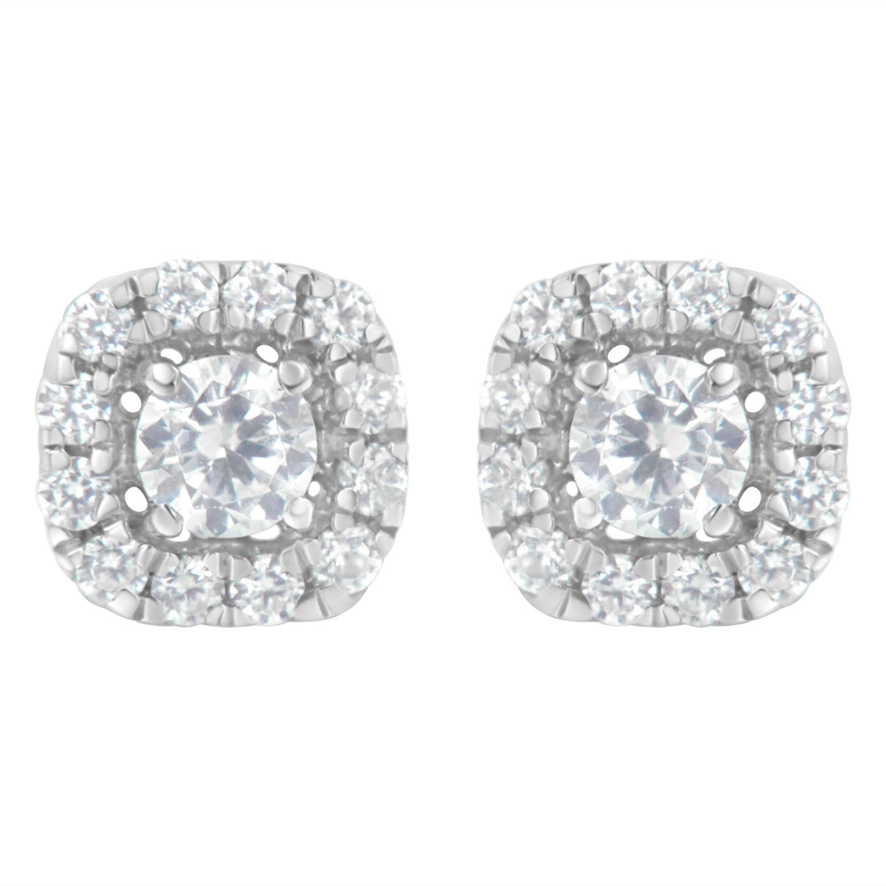 .925 Sterling Silver 1/2 cttw Brilliant Round-Cut Diamond Solitaire with Halo Stud Earring (I-J, I2-I3)