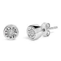 .925 Sterling Silver 1/5 Cttw Round Brilliant-Cut Near Colorless Diamond Miracle-Set Bezel Barrel Style Stud Earrings (I-J Color, I2-I3 Clarity)