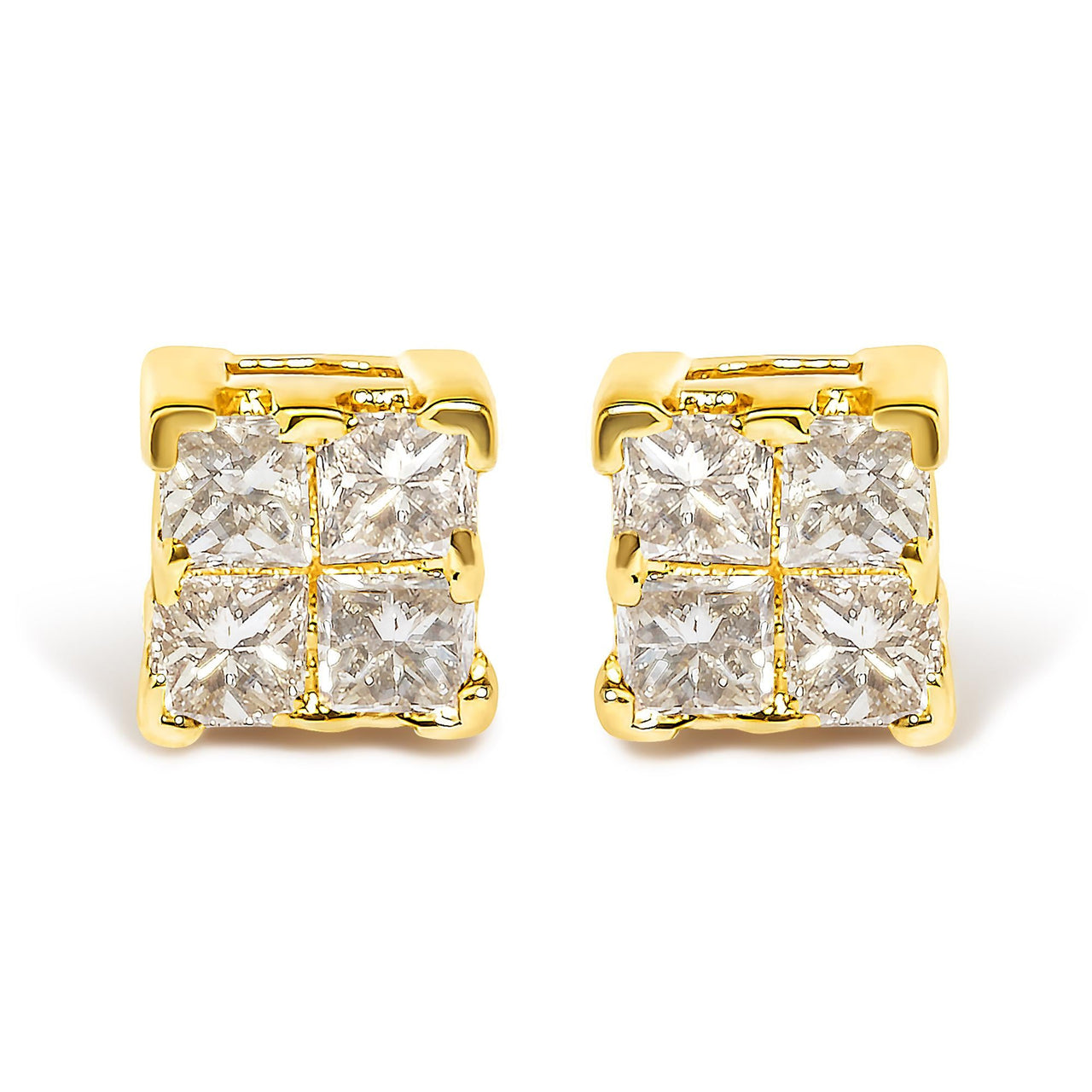 14K Yellow Gold 1/4 Cttw Invisible Set Princess-Cut Diamond Square Stud Earring (J-K Color, I1-I2 Clarity)