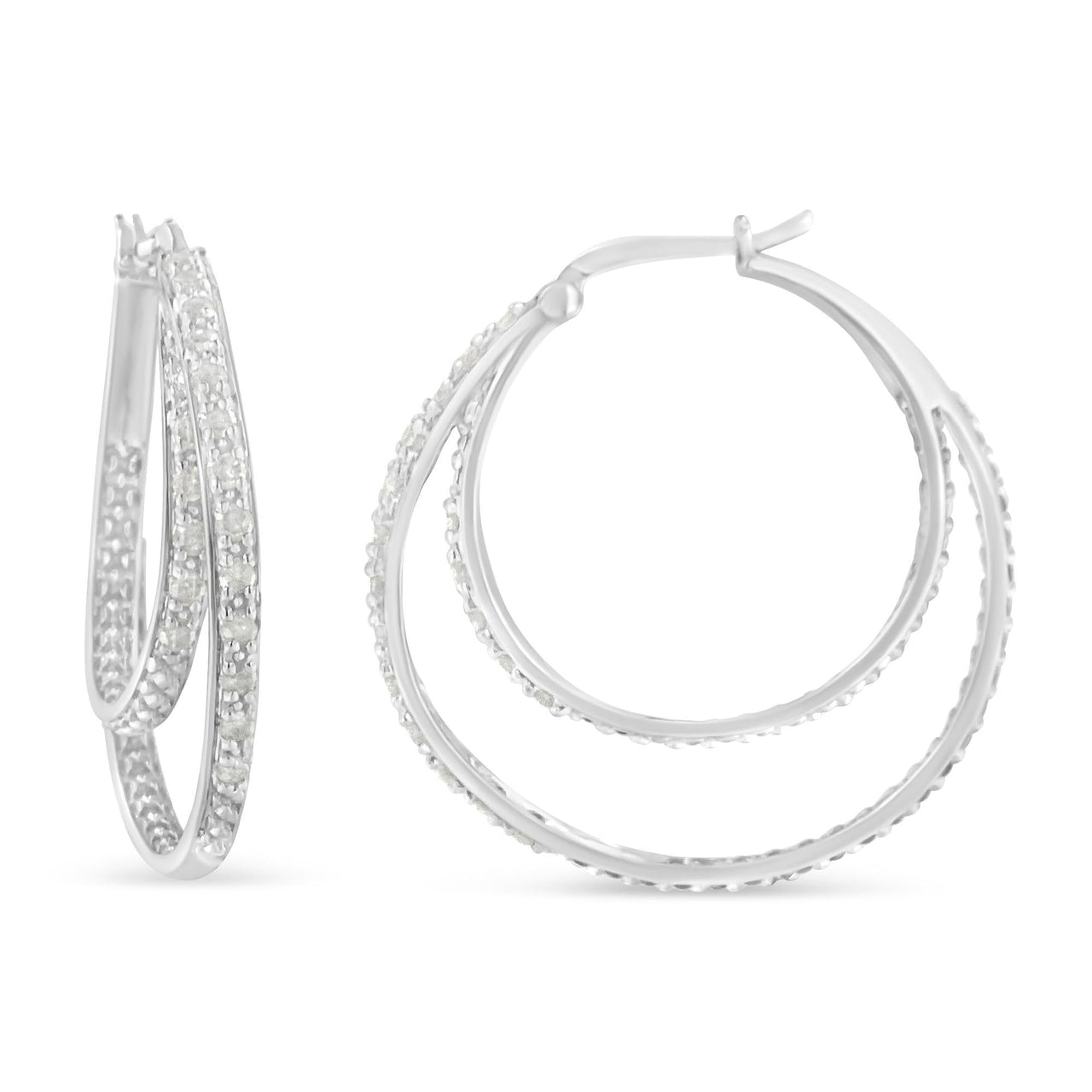.925 Sterling Silver 1/2 cttw Miracle-Set Diamond Double Hoop with Latchback Earrings (I-J Color, I3 Clarity)