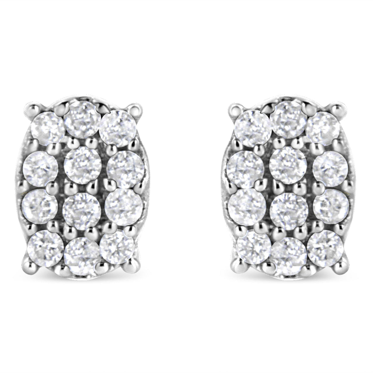 .925 Sterling Silver 1/4 Cttw Round Diamond Oval Shaped Cluster Stud Earrings (I-J Color, I2-I3 Clarity)