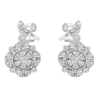 .925 Sterling Silver 1/2 Cttw Diamond Dangle Miligrain Earring (I-J Color, I2-I3 Clarity)