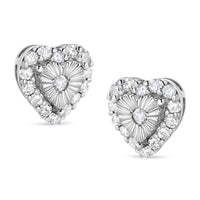 .925 Sterling Silver 1/3 Cttw Miracle Set Round-Cut Diamond Heart Stud Earring (I-J Color, I2-I3 Clarity)