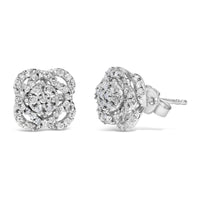 .925 Sterling Silver 1/2 cttw Round-cut Diamond Floral Cluster and Halo Stud Earring (I-J Color, I3 Clarity)