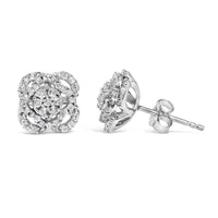 .925 Sterling Silver 1/2 cttw Round-cut Diamond Floral Cluster and Halo Stud Earring (I-J Color, I3 Clarity)