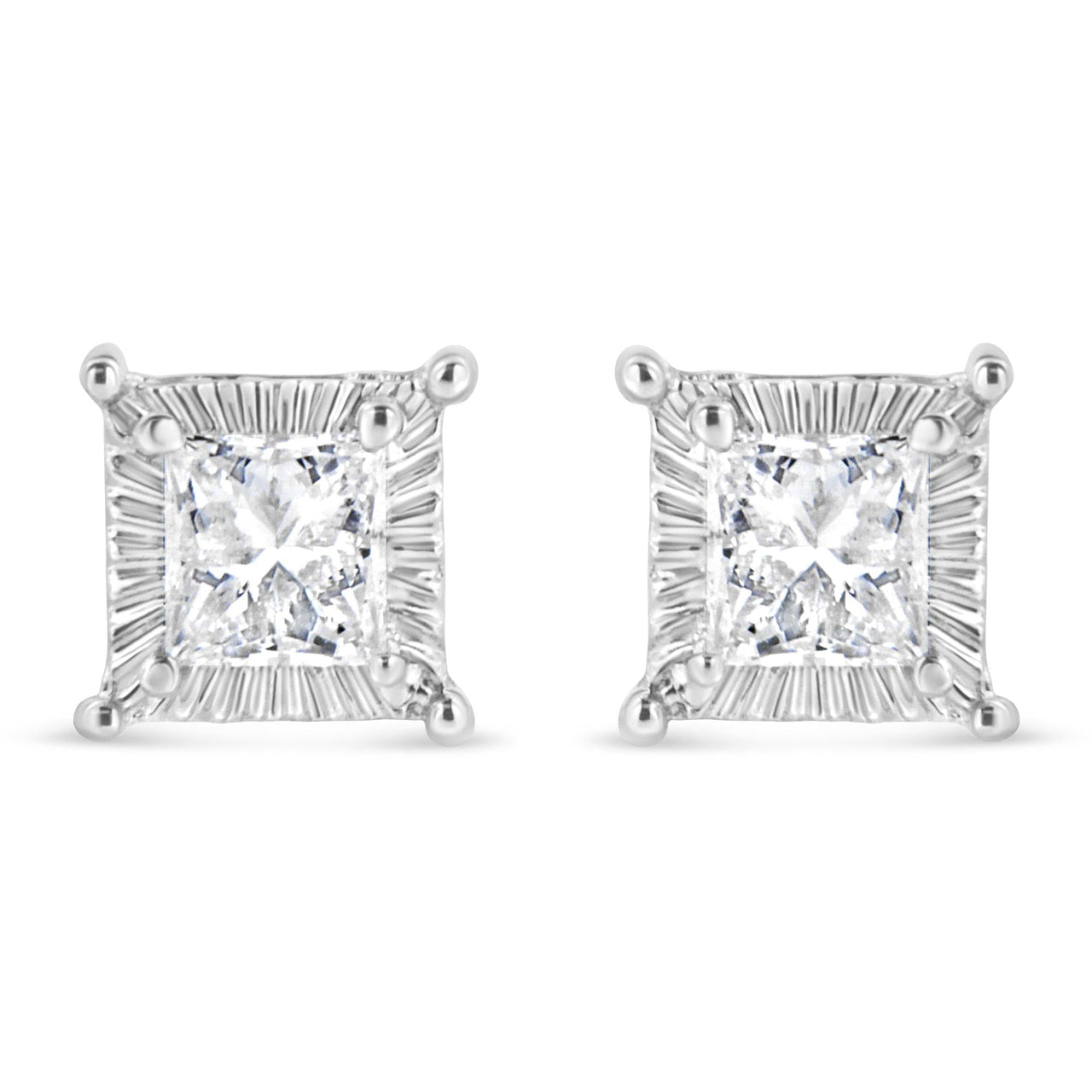 .925 Sterling Silver 1/2 Cttw Princess-cut Diamond Stud Earring (I-J Color, I2-I3 Clarity)