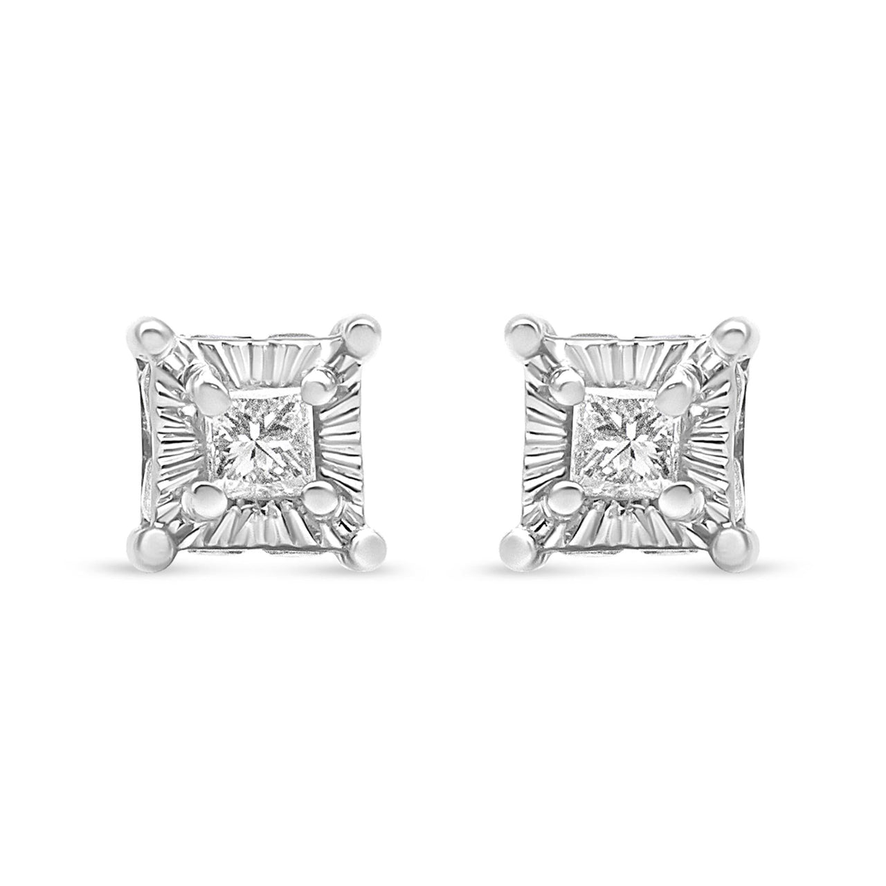 .925 Sterling Silver 1/4 Cttw Miracle Set Princess-Cut Diamond Solitaire Stud Earrings with Hidden Halo (I-J Color, SI2-I1 Clarity)