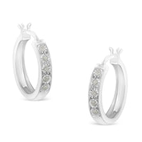 .925 Sterling Silver 1/10 Cttw Miracle Set Diamond Full Circle Hoop Earrings (I-J Color, I3 Clarity) 