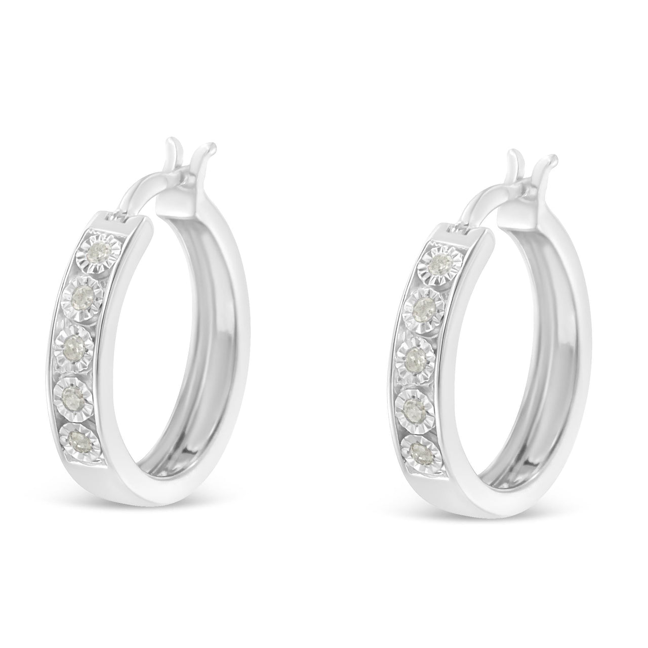 .925 Sterling Silver 1/10 Cttw Miracle Set Diamond Full Circle Hoop Earrings (I-J Color, I3 Clarity) 